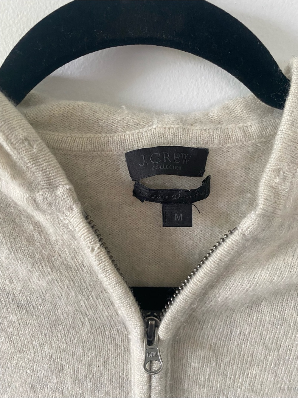 100% Italian Cashmere J. Crew Neutral Zip-Up Hooded Sweater, Quiet Luxury Size M - Picture 6 of 9